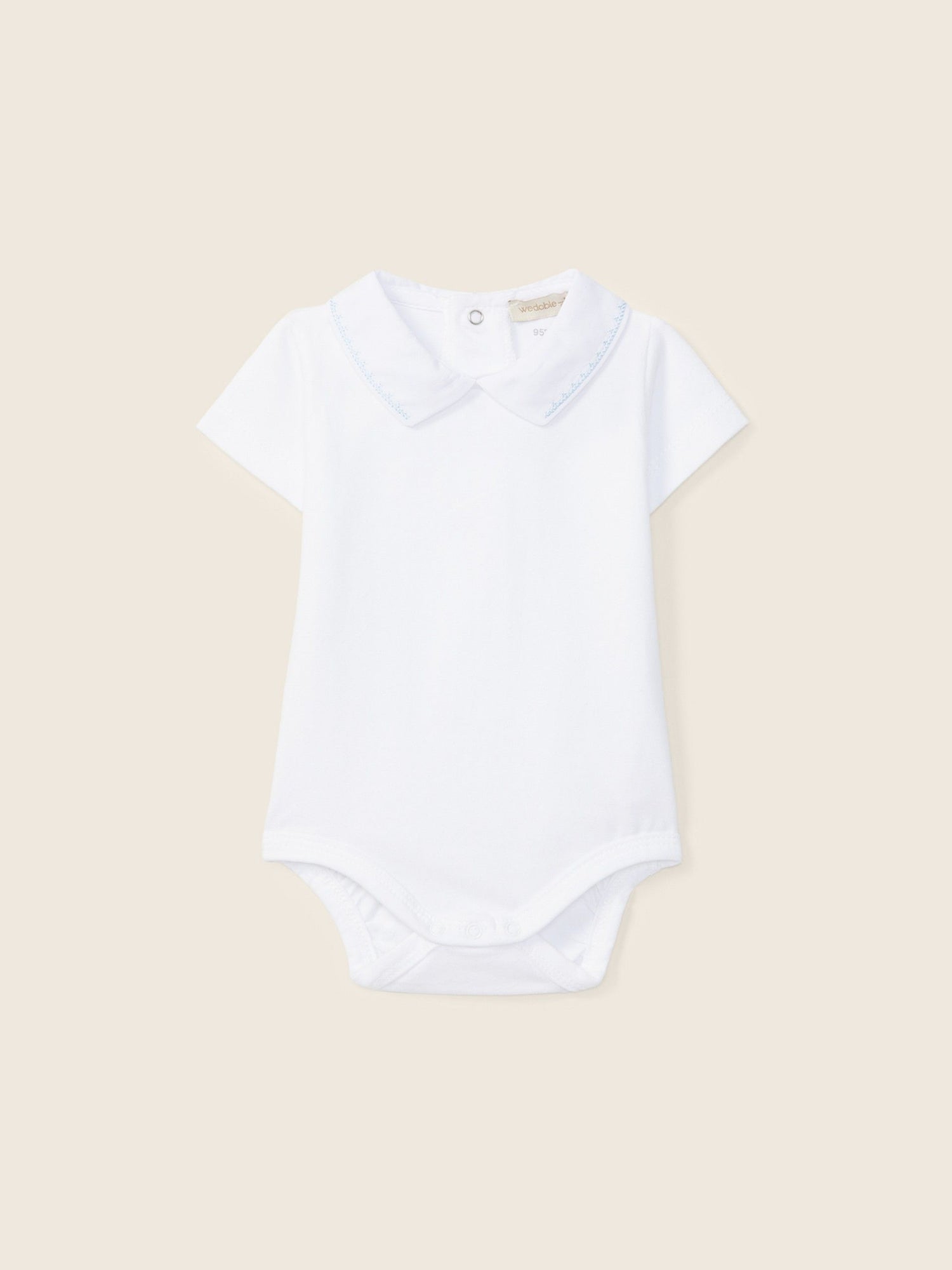 Body à manches courtes avec col en V – broderie bleu
