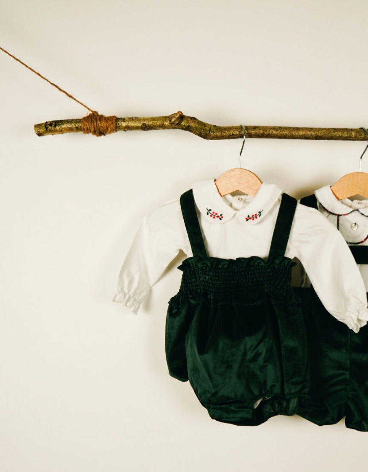Ensemble de Noël body et bloomer en velours vert - Fille