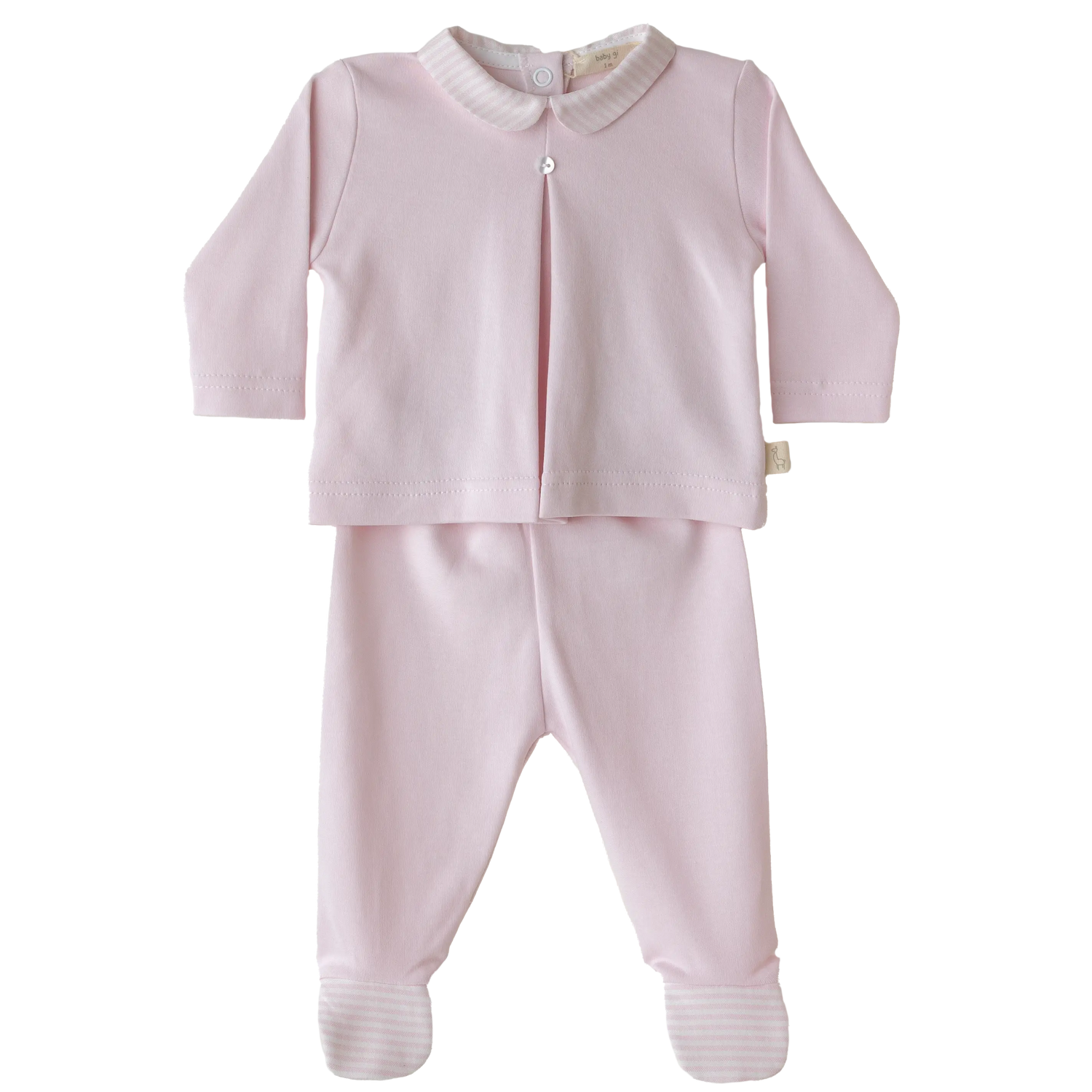 Ensemble 2 pièces en coton à col rond avec rayures - rose