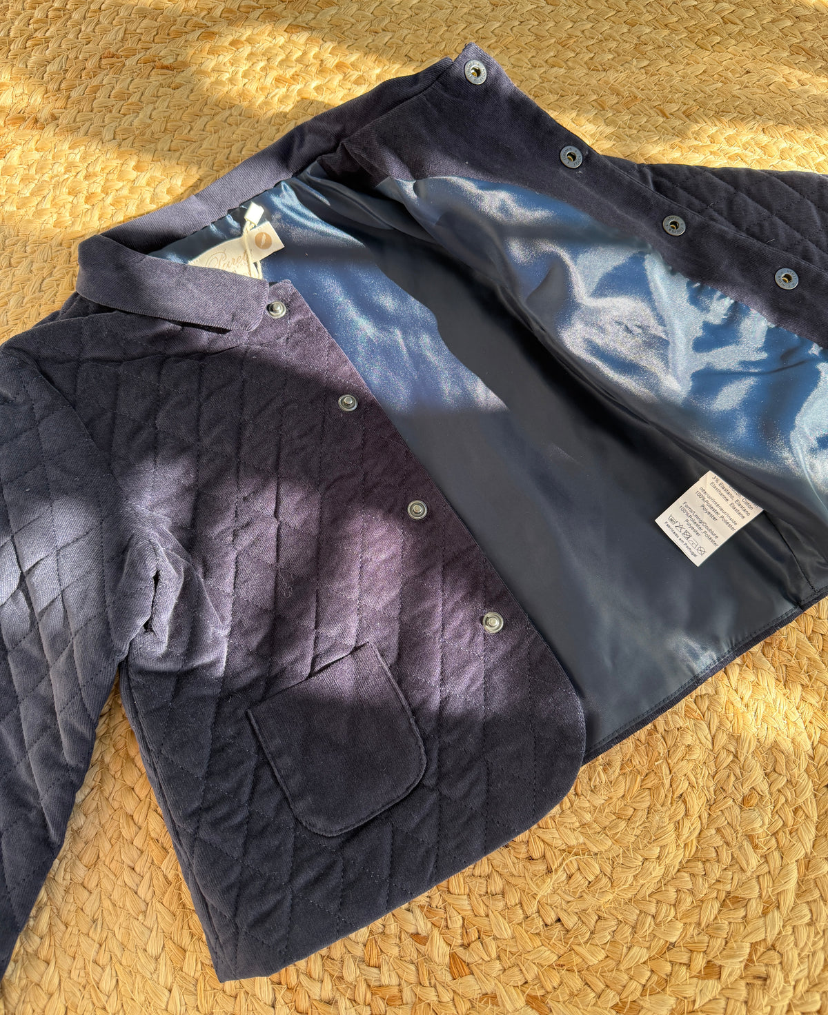 Veste matelassée en velours bleu marine