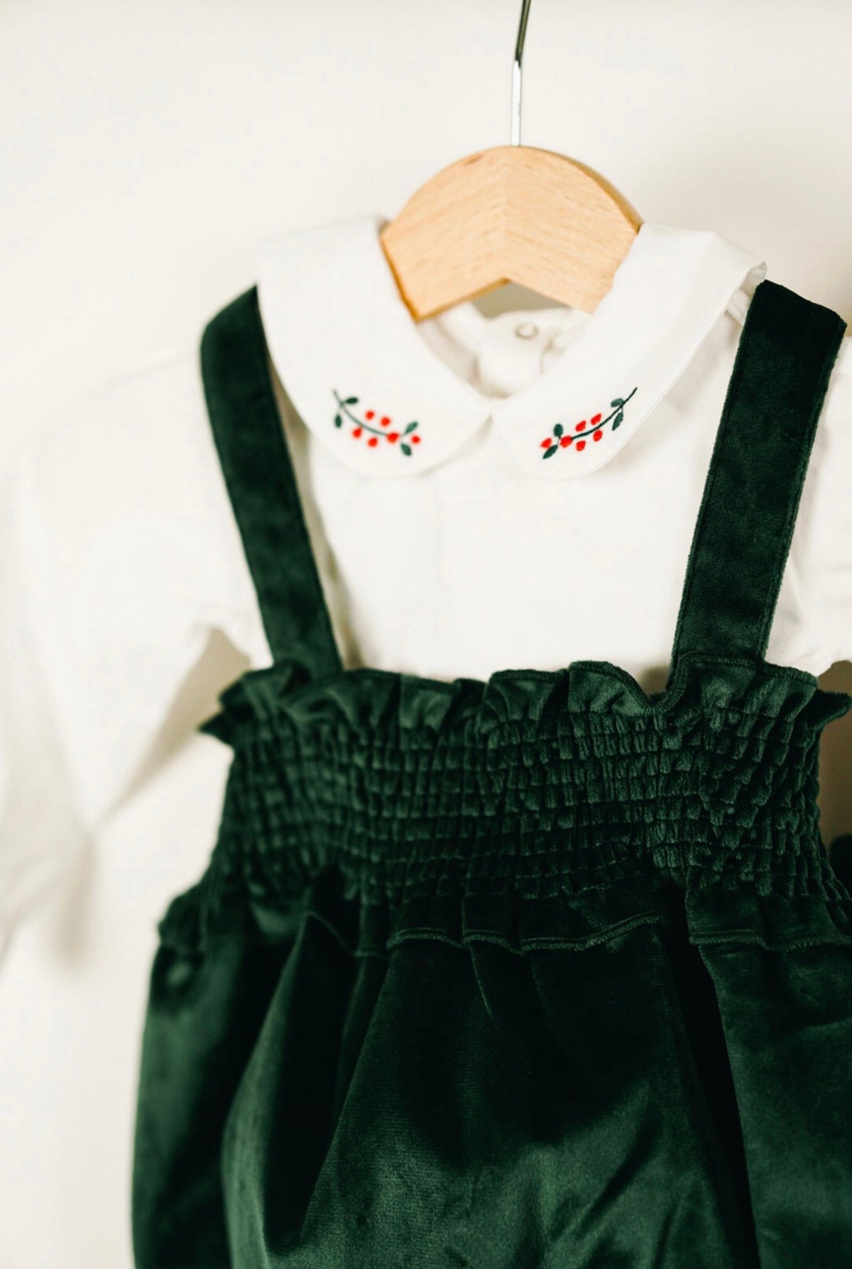Ensemble de Noël body et bloomer en velours vert - Fille