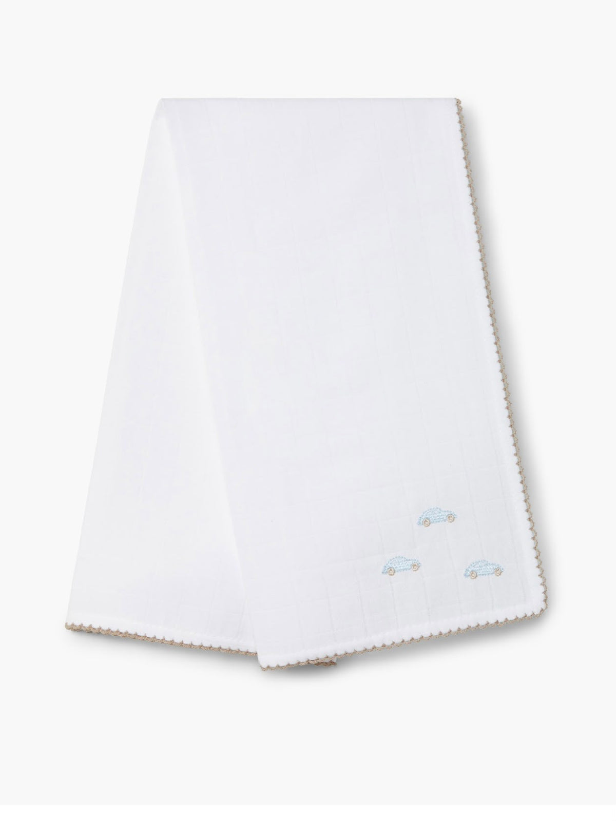 Lange bébé blanc brodé – Petites voitures bleues