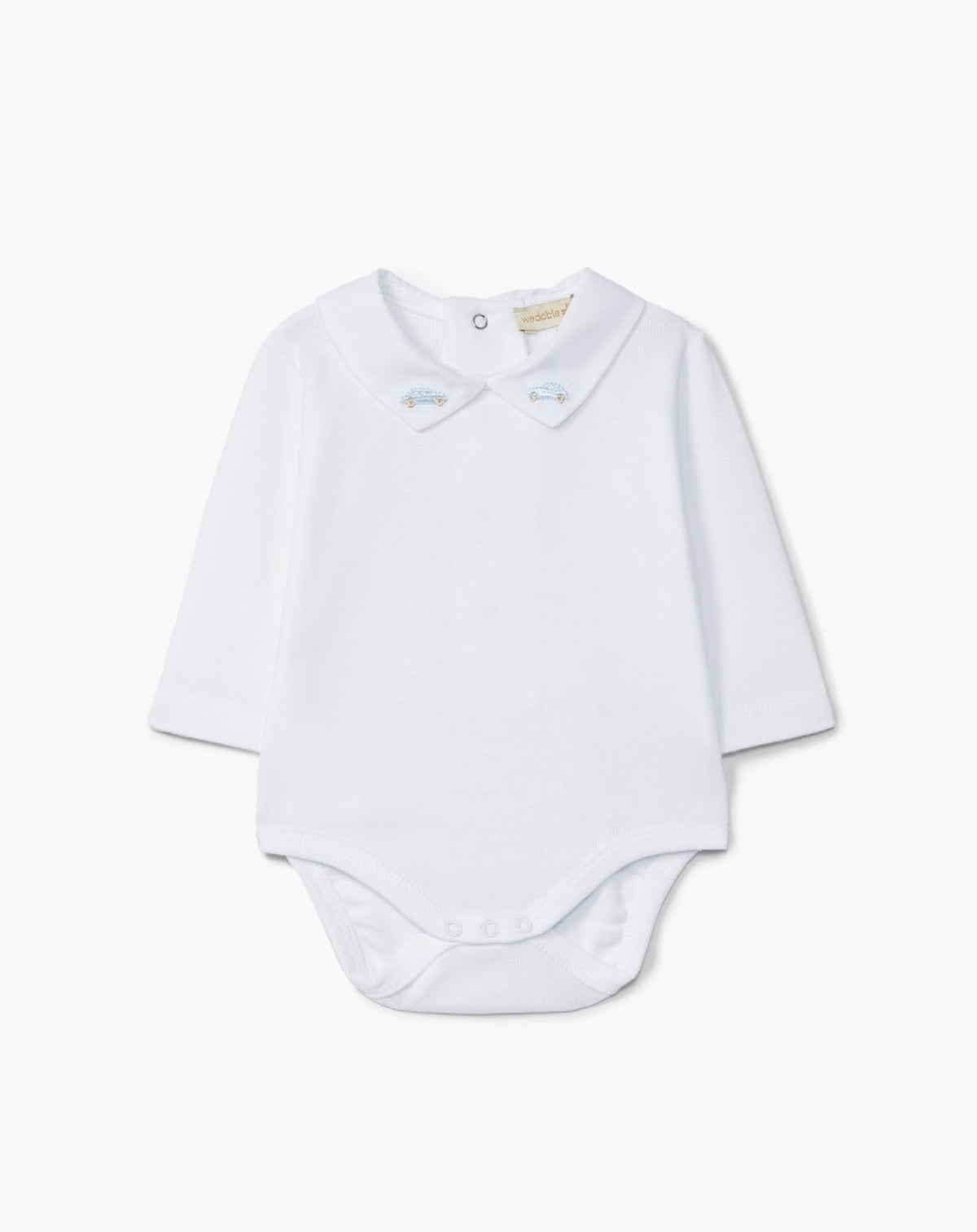 Body bébé blanc à col brodé – Petites voitures bleues